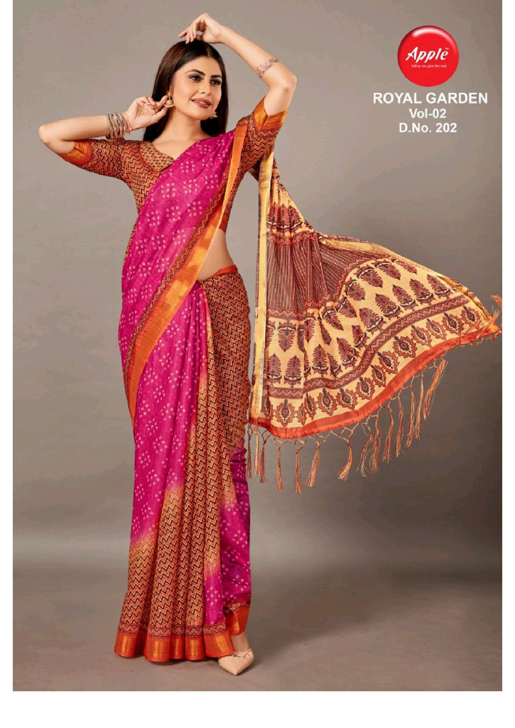 apple royal golden vol 2 series 201-208 Linen With Digital Print saree