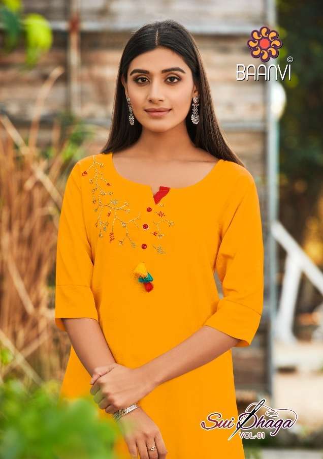 BAANVI SUI DHAGA VOL 1 RAYON SIMPLE WEAR FANCY KURTI
