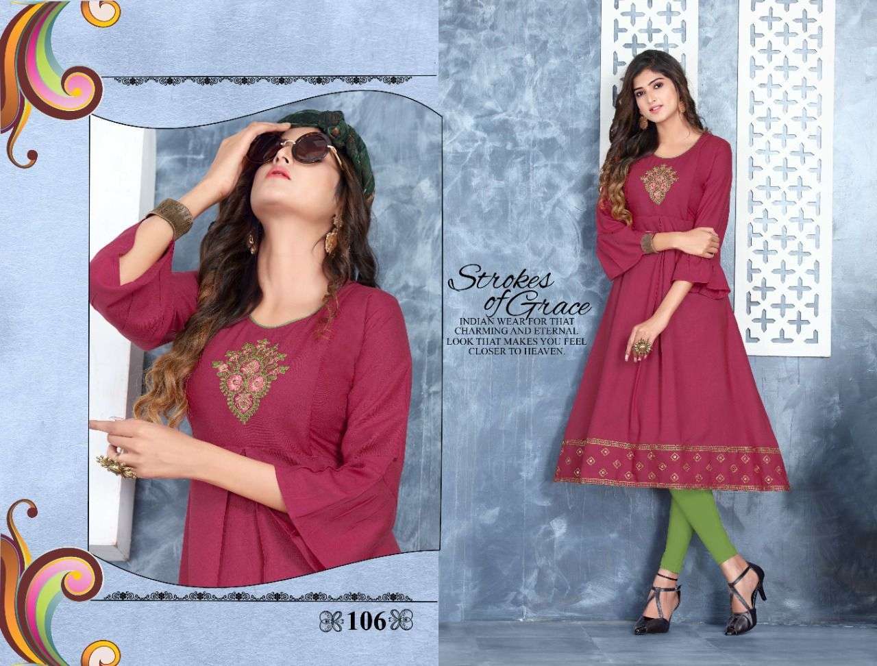 Beauty queen ever green series 101-108 14 kg rayon kurti 