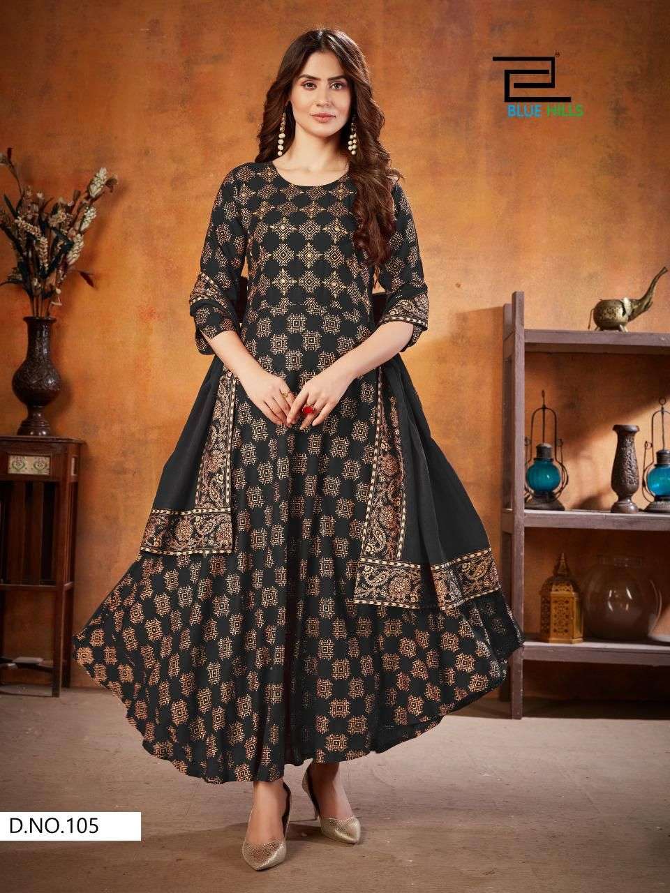 BLUE HILLS KIARA 2.0 DESIGNER 14KG RAYON PRINT KURTI WITH DUPATTA