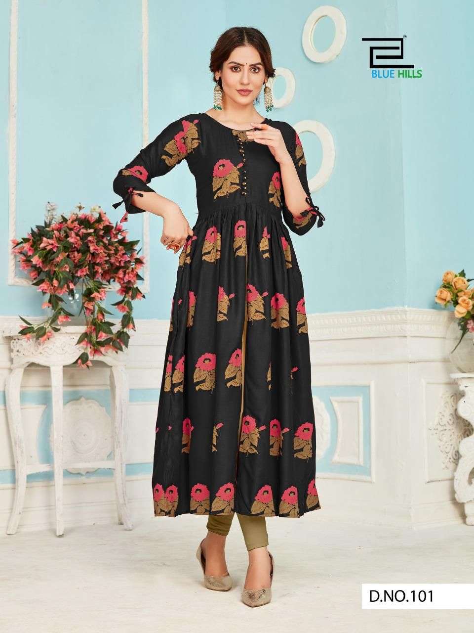 BLUE HILLS PUSHPA DESIGNER 14 KG RAYON PRINT KURTI 