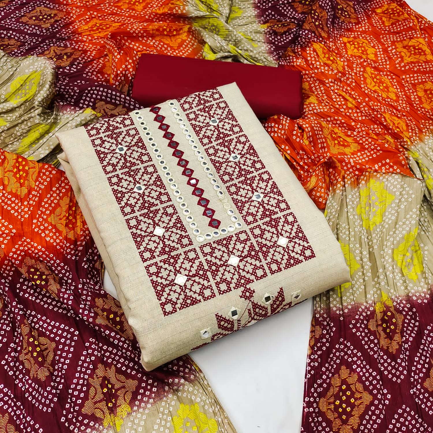 BT-07 DESIGNER KHADI COTTON MULTI MIRROR WORK NON CATALOG SUIT 