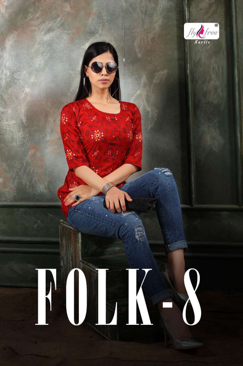 fly free folk vol 8 series 1001-1014 rayon procin print kurti 