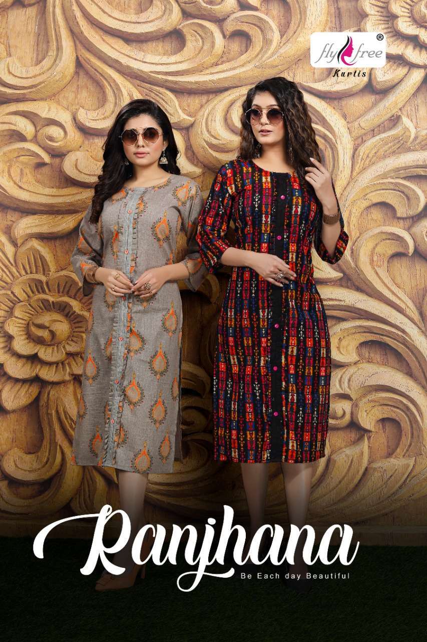 fly free ranjhana series 1001-1007 cotton printed kurti 