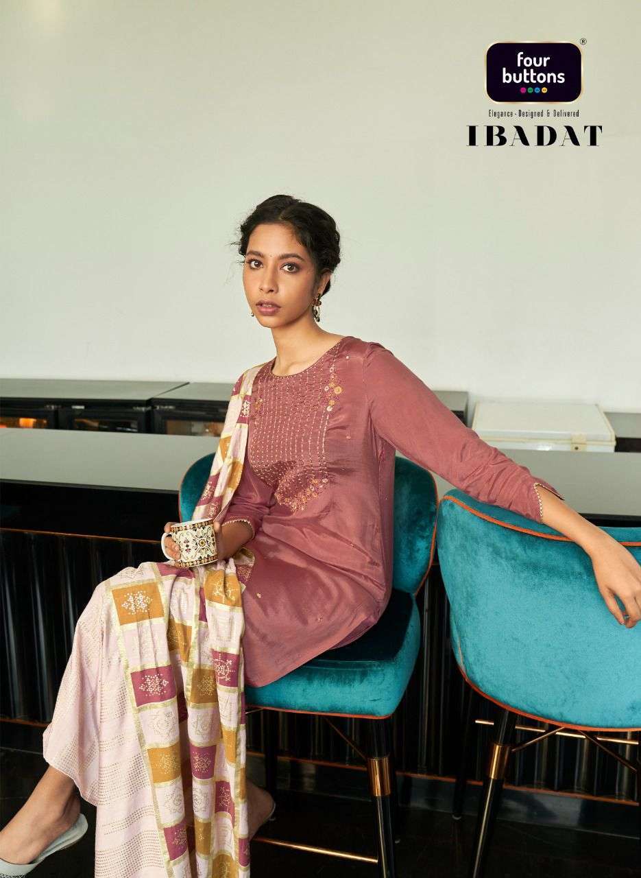 four buttons ibadat series 1781-1786 pure viscose silk readymade suit 