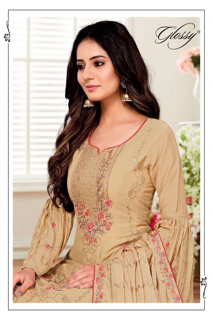 Glossy bindiya pure chinon chiffon embroidery sequence work Suit 