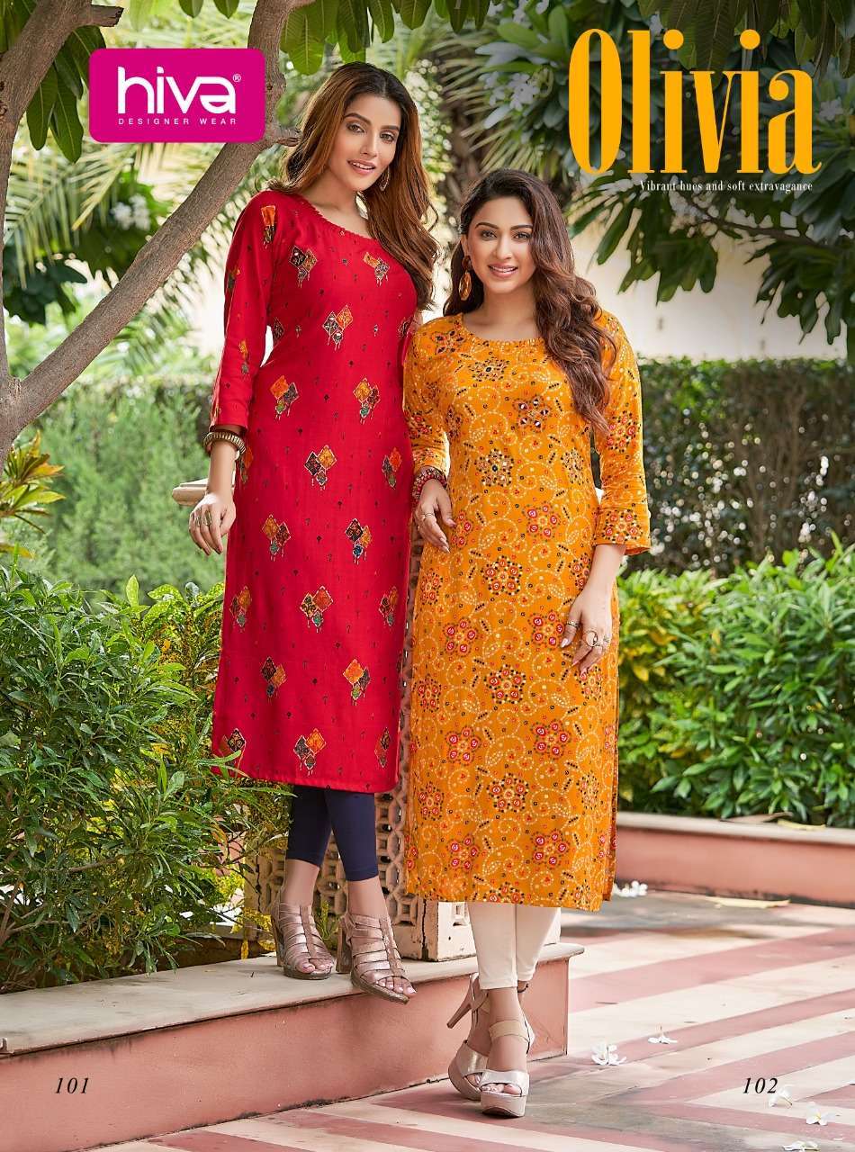 hiva olivia series 101-106 rayon printed kurti 
