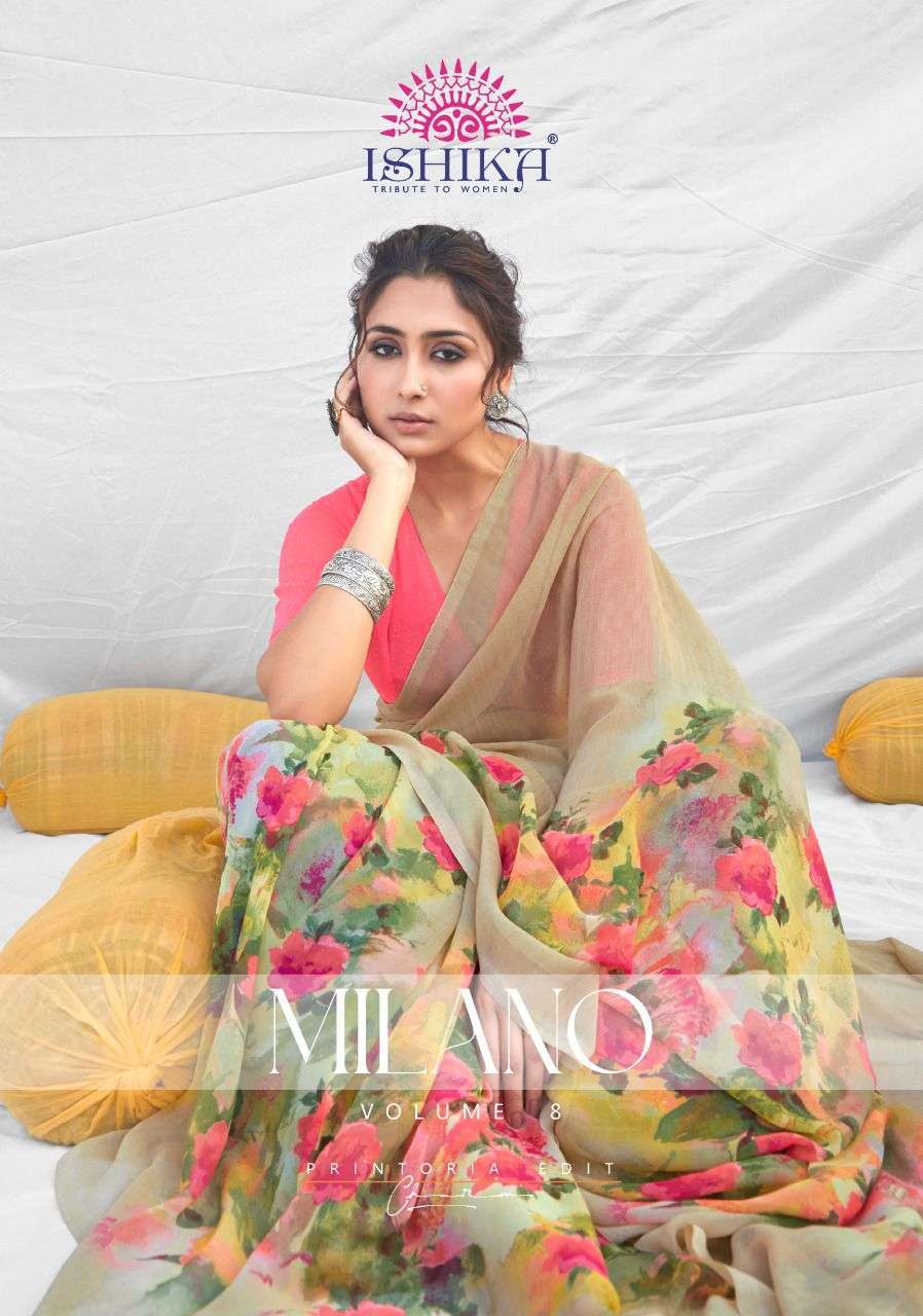 ishika milano vol 8 series 8201-8214 georgette printed saree