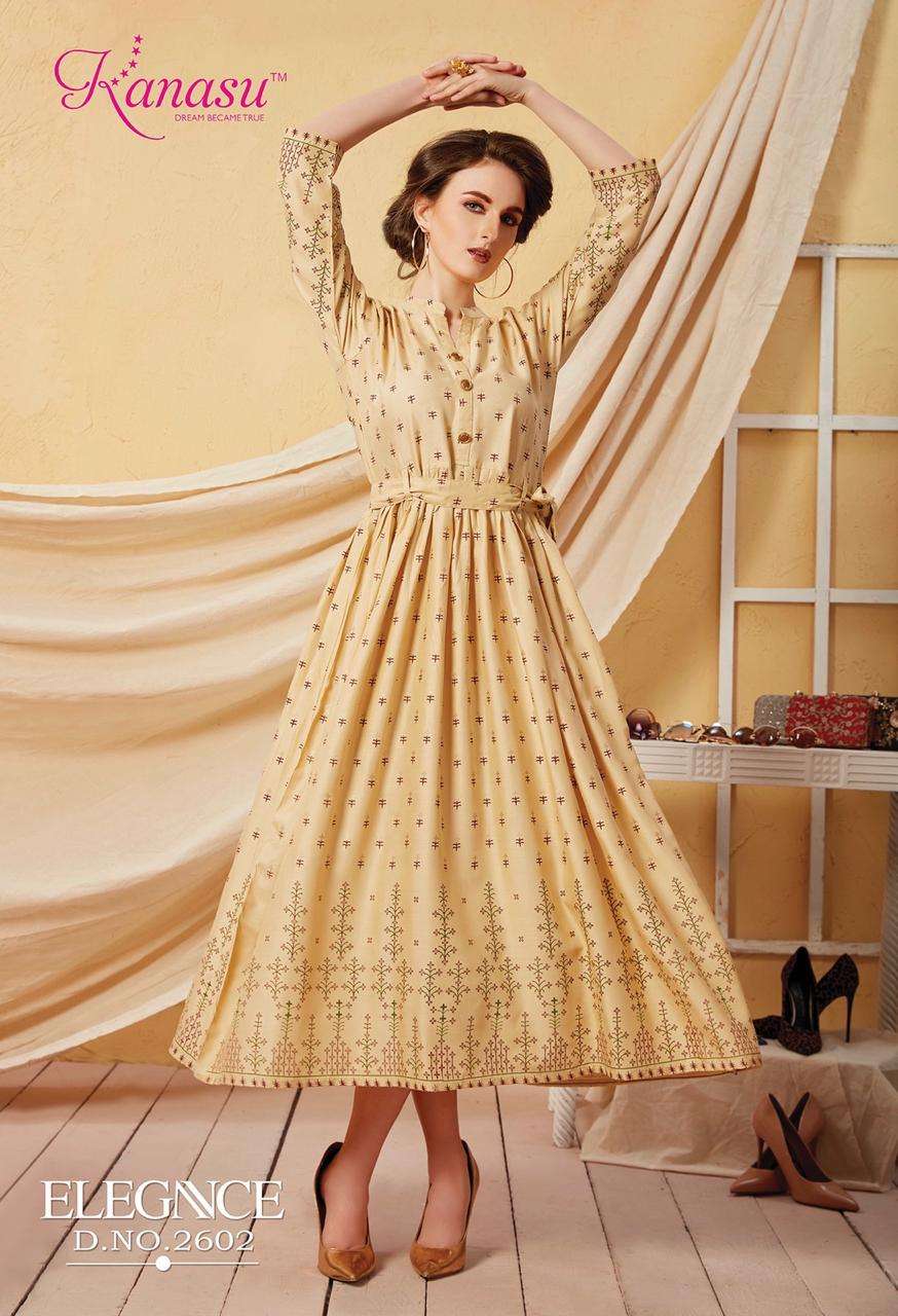 Kanasu Elegance series 2601-2609 rayon gold print kurti 