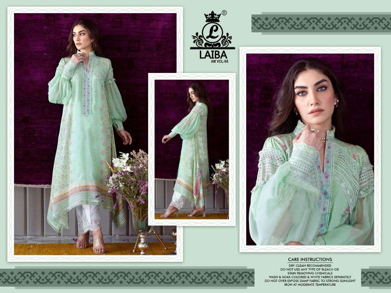 laiba am vol 98 pure muslin with digital print kurti 