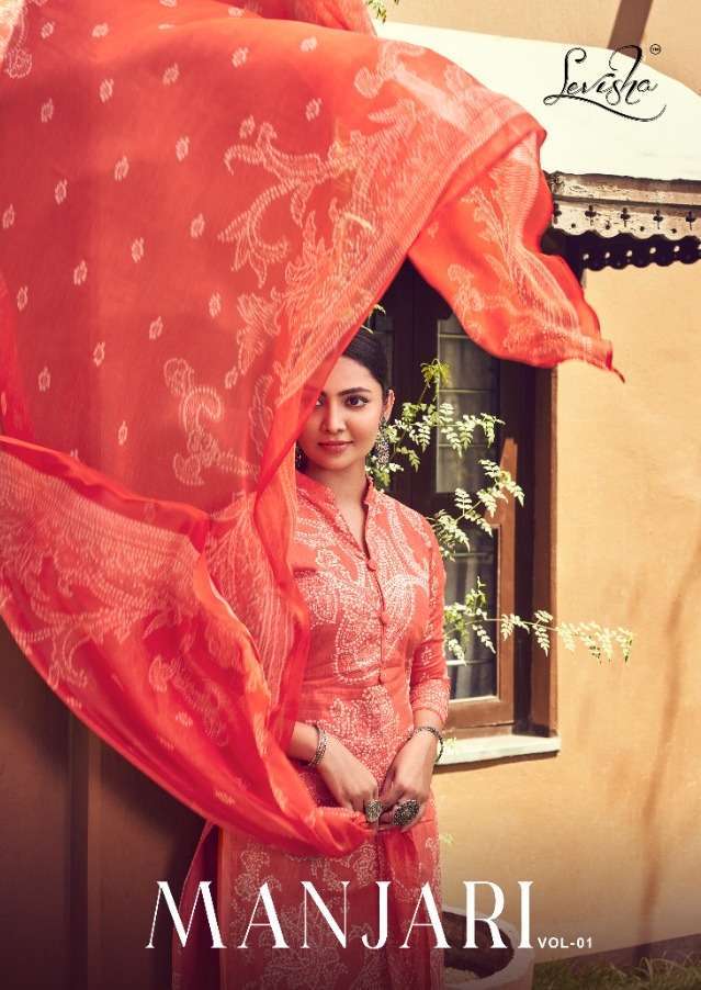 levisha manjari series 113-120 cambric cotton bandhani print suit 