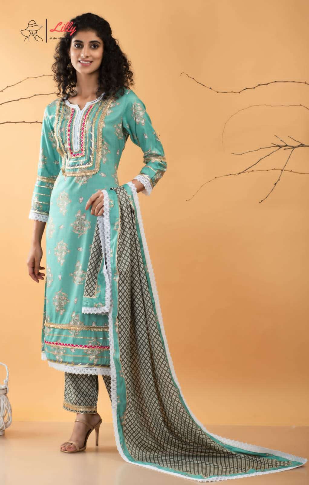 LILLY PRESENT GOLD COIN LINEN COTTON READYMADE COMBO SALWAR KAMEEZ