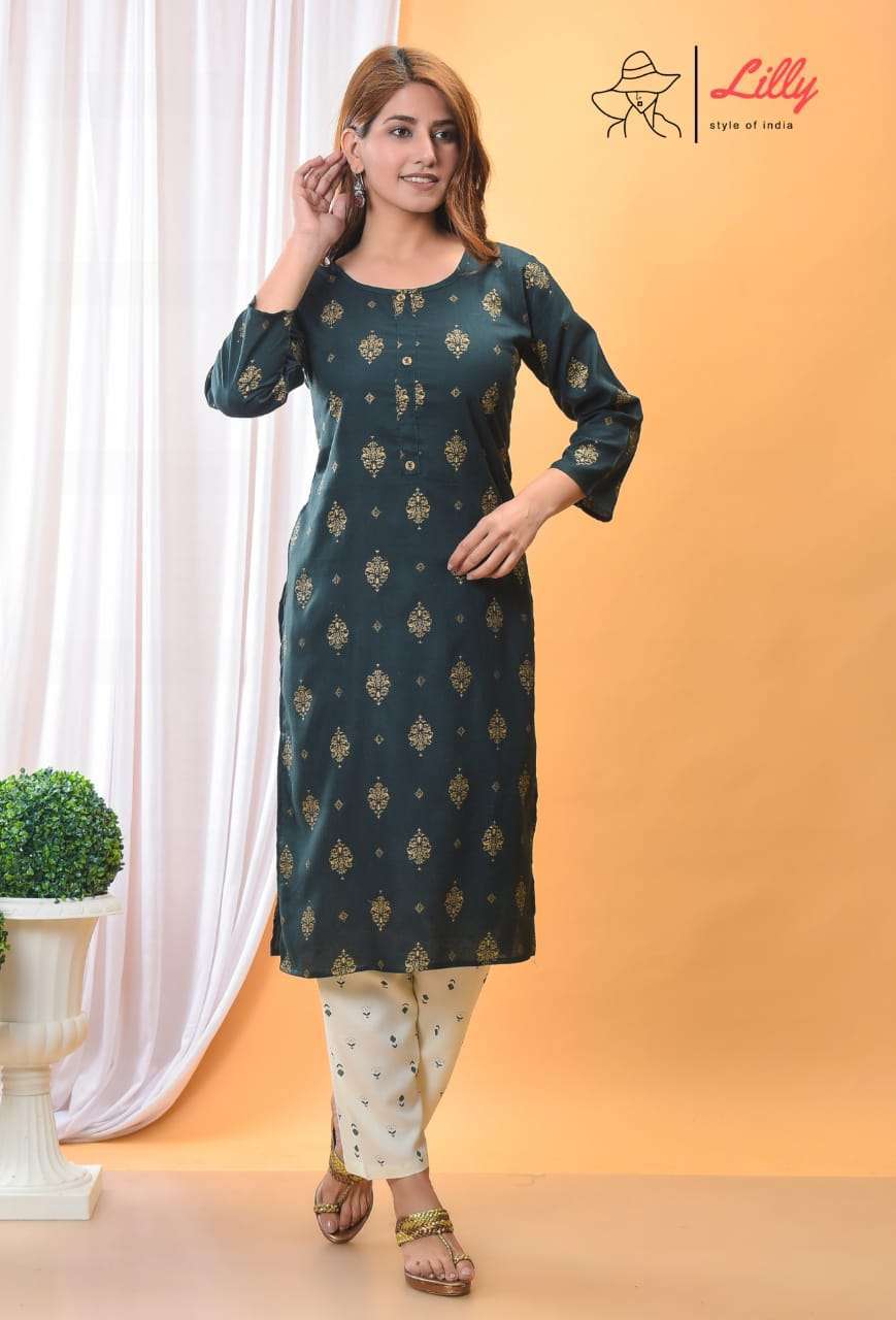 Lily style meena falsa rayon kurti with bottom 