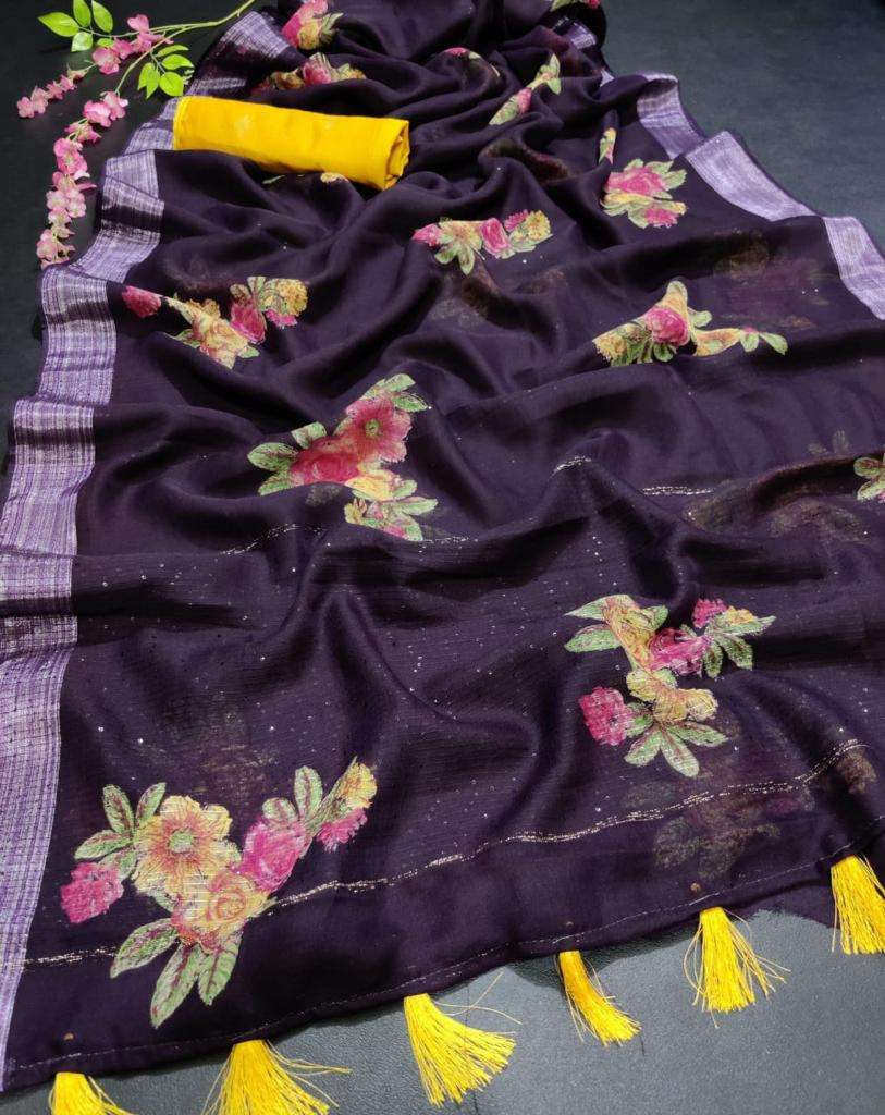 LT DHARMA DESIGNER SOFT LINEN WITH FLORAL PRINT SAREE 