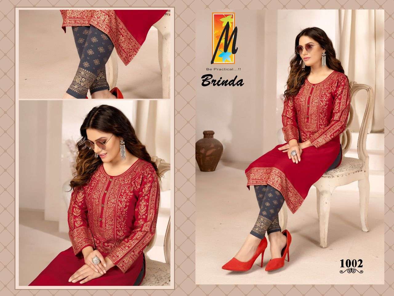 master brinda series 1001-1008 Heavy Reyon with gold print kurti
