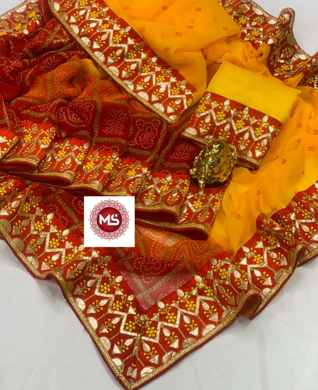 MS BRAND COLOURS DESIGNER GEORGETTE BANDHANI GOTA PATTI WORK SAREE 