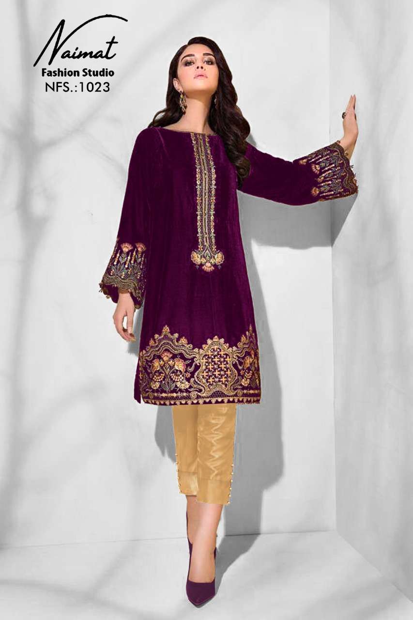 naimat fashion studio nfs 1023 Embroidery Velvet Tunic
