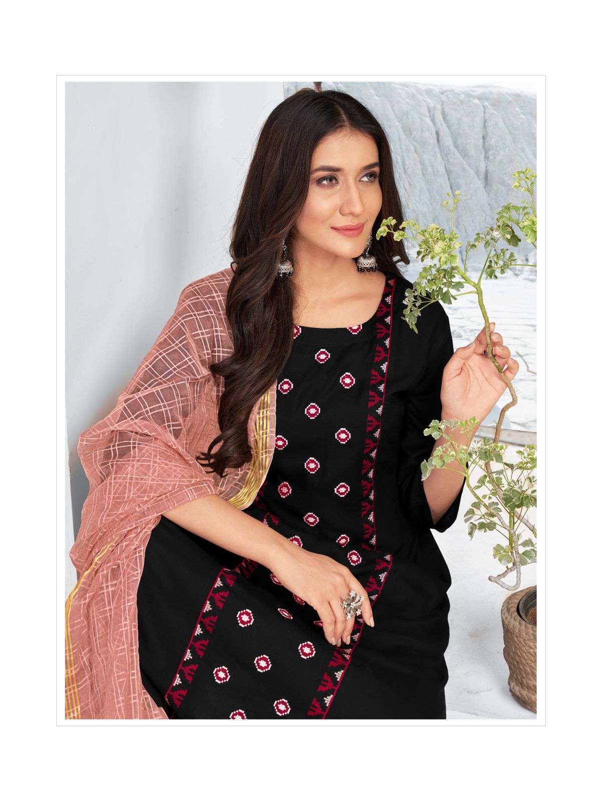 NARI VOL-12 DESIGNER RAYON SLUB KURTI WITH BANARASI DUPATTA SET BY RIJIYA TRENDS