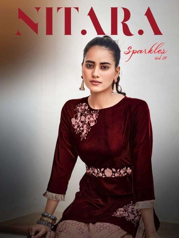 nitara sparkles vol 7 series 6101-6106 viscose velvet top with skirt