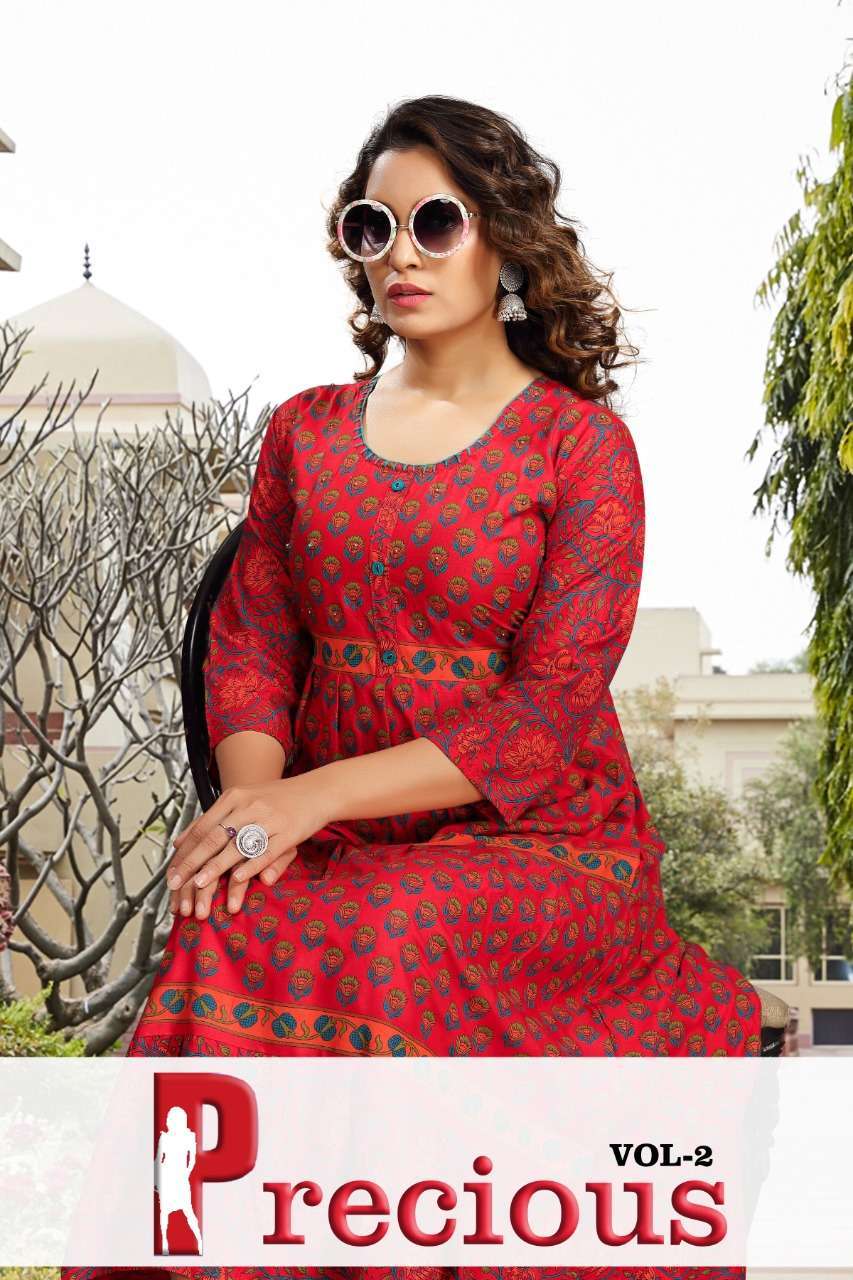 premnath precious vol 2 series 1201-1208 Rayon Prints Flair Kurti