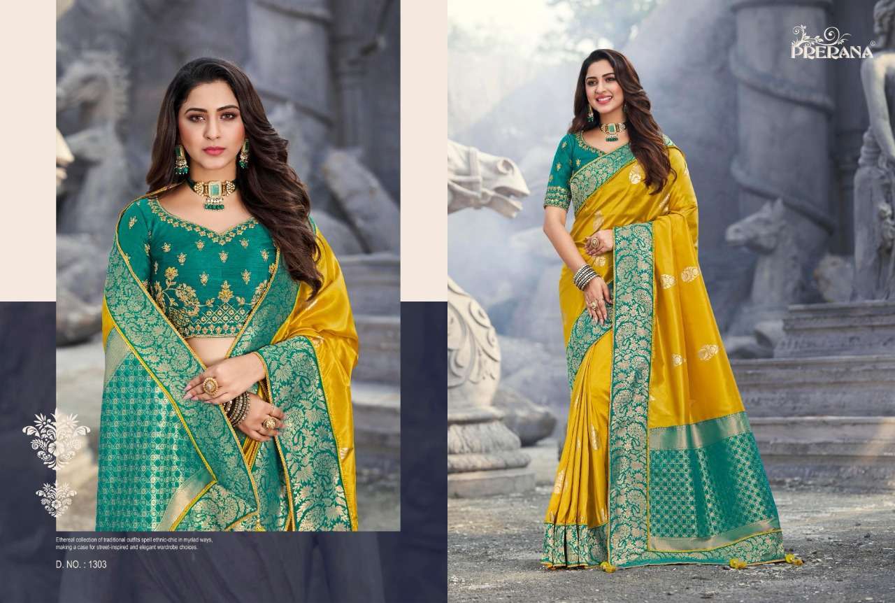 prerana silk series 1301-1309 silk embroidery saree