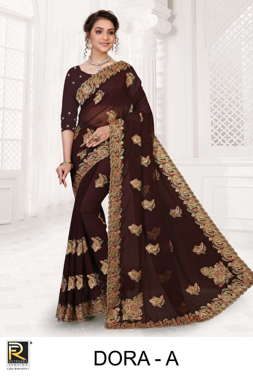 ranjna saree dora 60 gm blooming georgette embroidery saree
