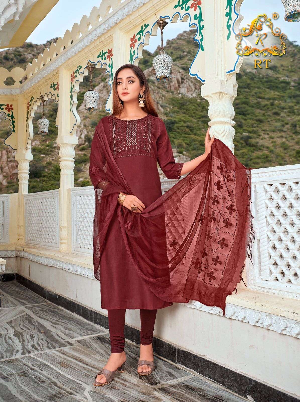 RIJIYA TRENDS PRESENTS RIM-JHIM VOL-2 DESIGNER MUSLIN KURTI WITH ORGENZA DUPATTA SET