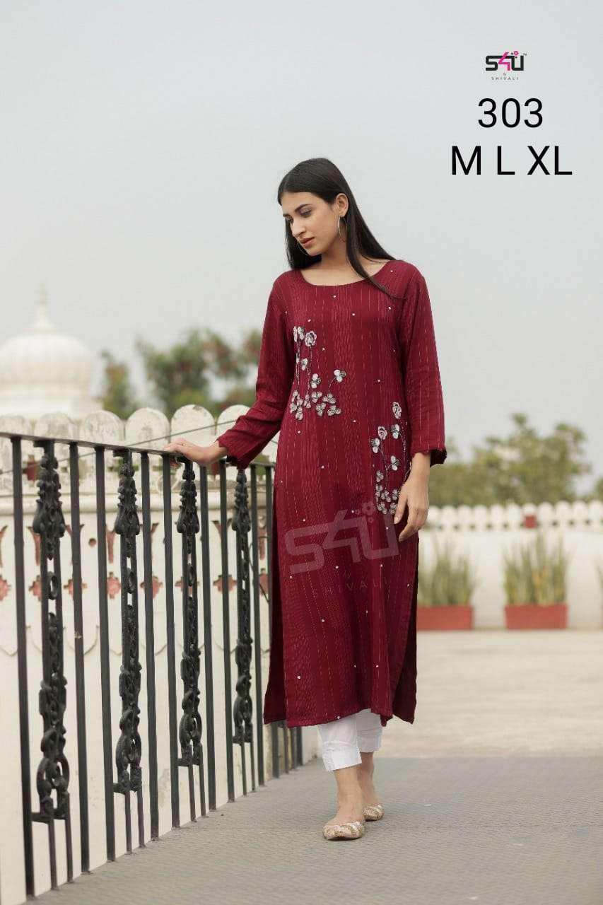 s4u 303 design combo set of simple long kurtis