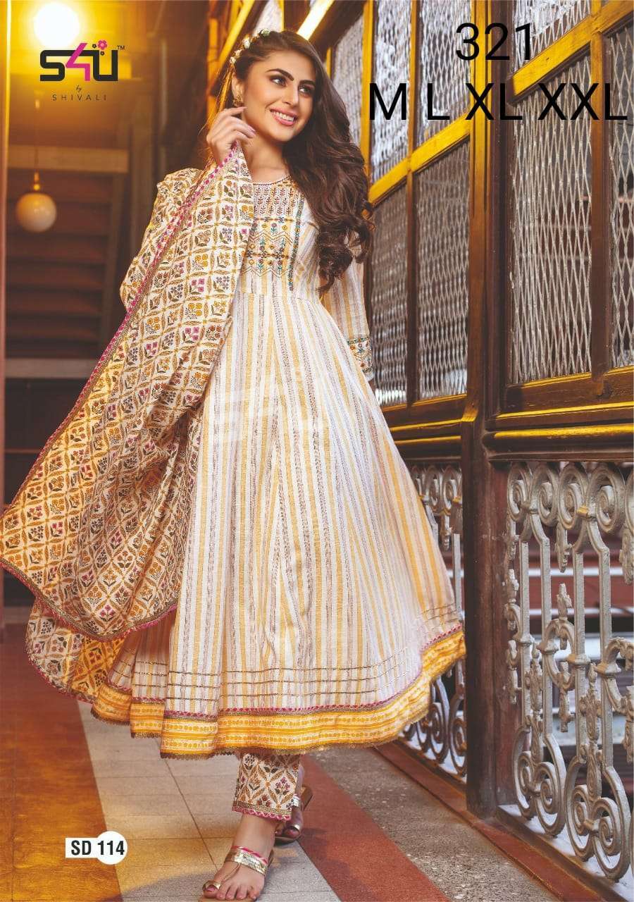 s4u 321 design combo set of flair style kurti with pant and dupatta
