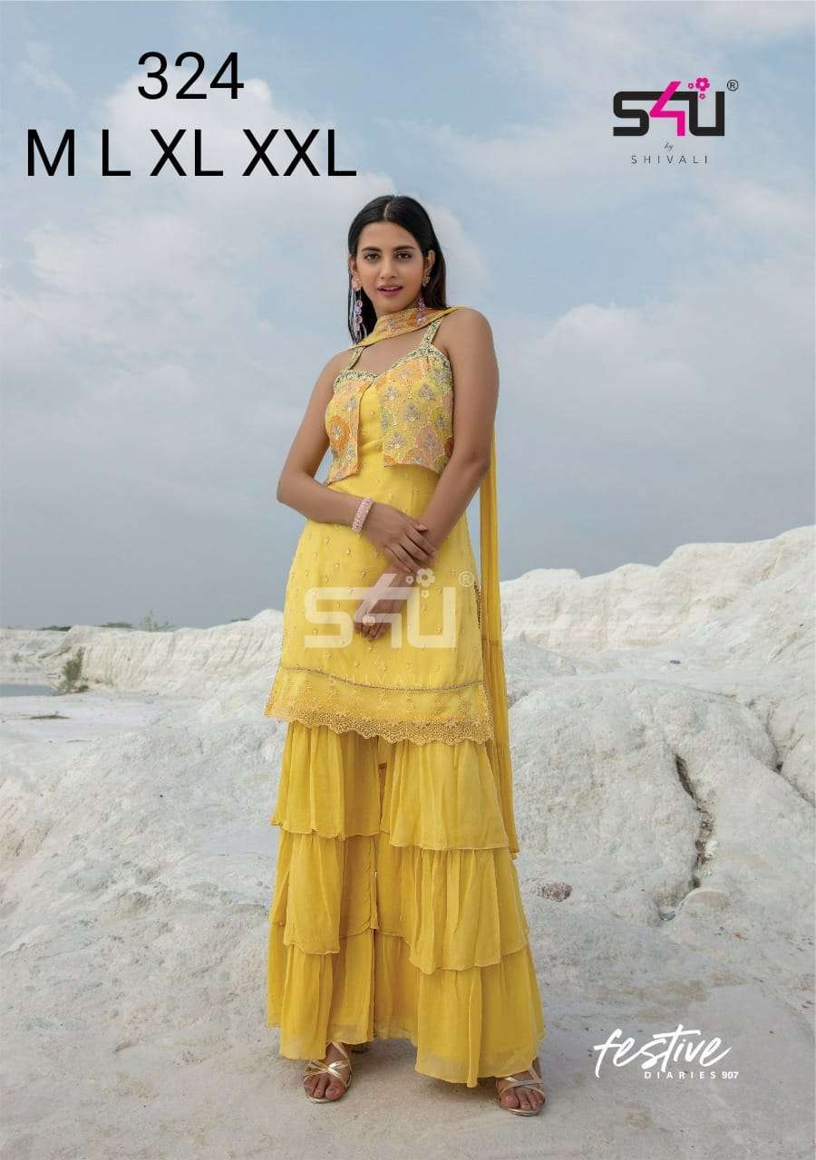 s4u 324 design combo set of top with bottom sharara and dupatta
