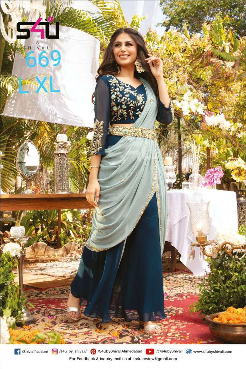 s4u 669 designer party wear combo set of long dresses supplier