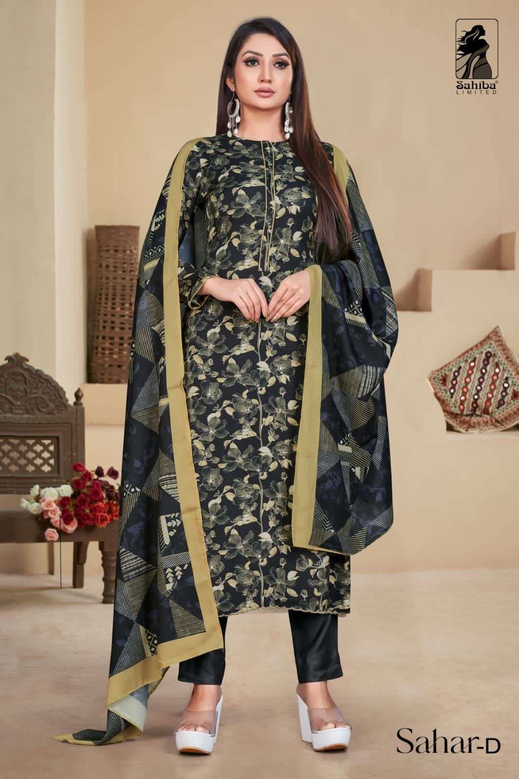 sahiba sahar cotton satin heavy digital print suit with mirror work 
