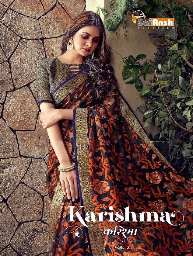 sai ansh karishma vol 3 series 1001-1008 zilmil brasso foil saree