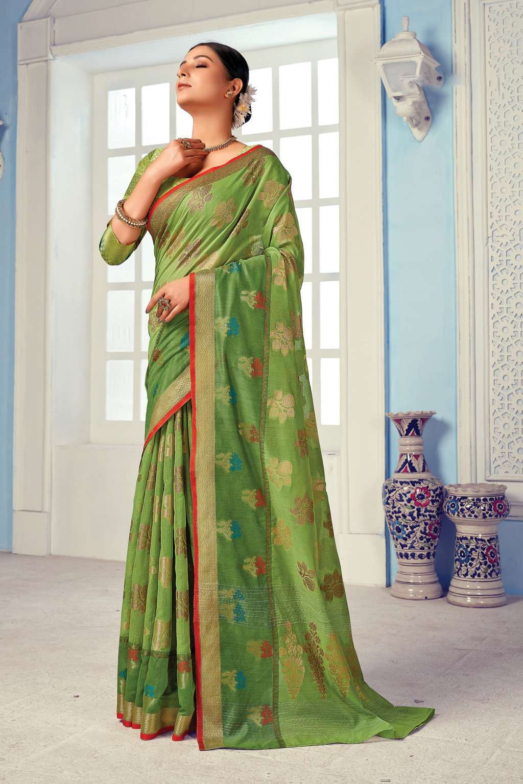 sangam prints deepika series 1331-1336 cotton zari woven saree