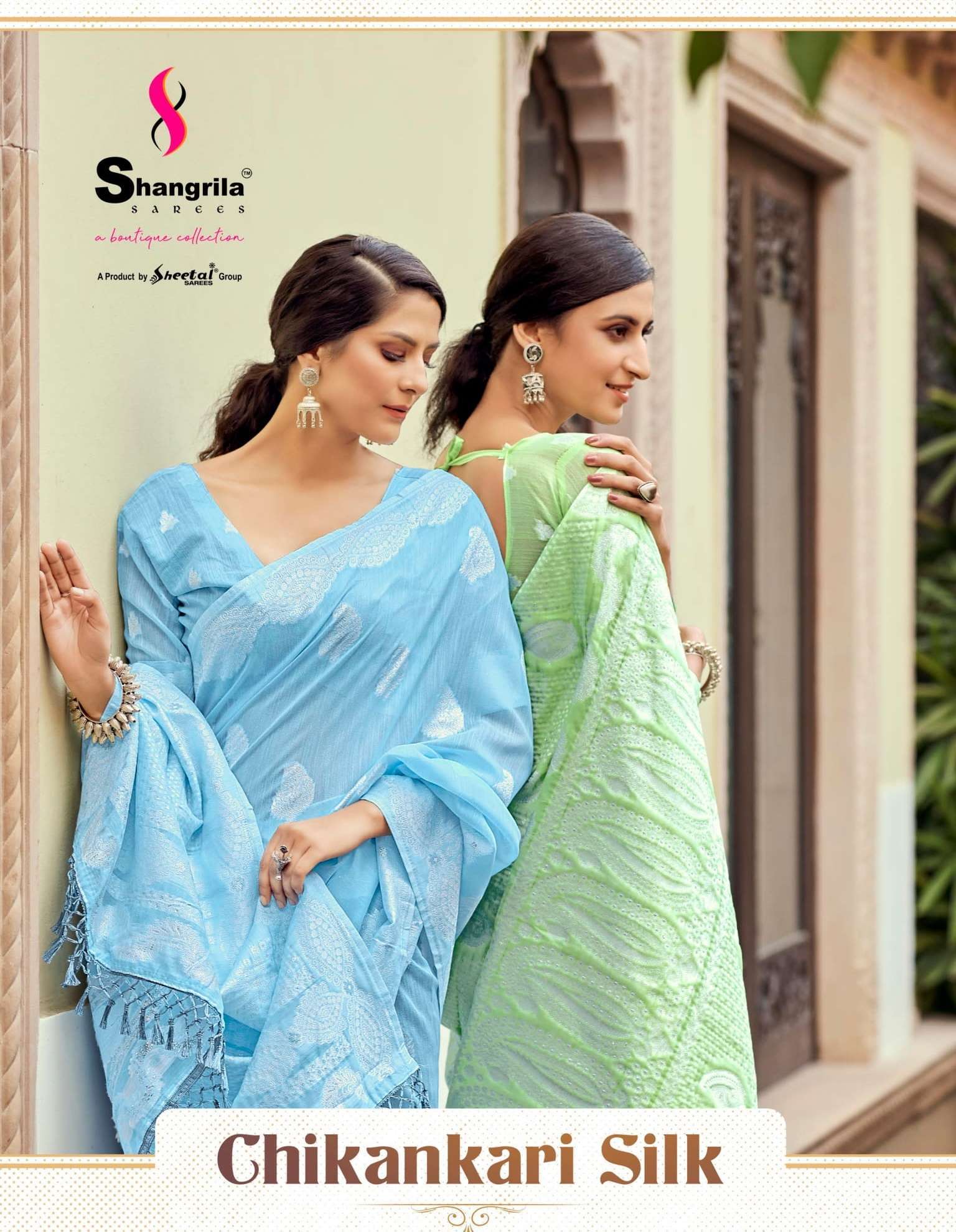 shangrila chikankari silk soft linen chikankari thread weaving saree