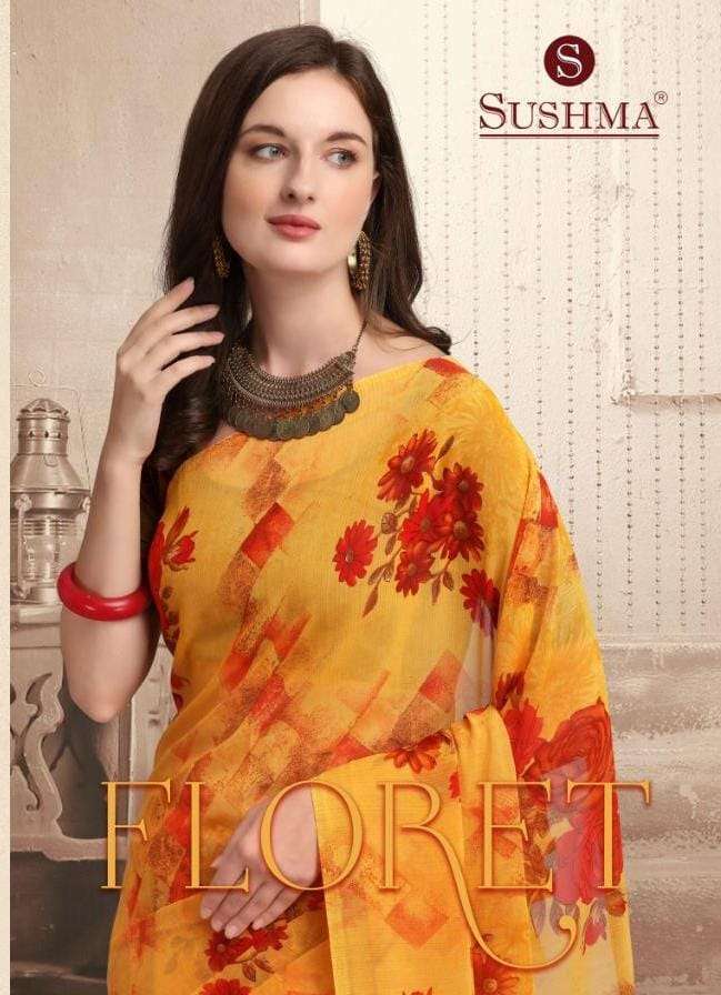 sushma floret series 22001-22004 georgette printed saree 