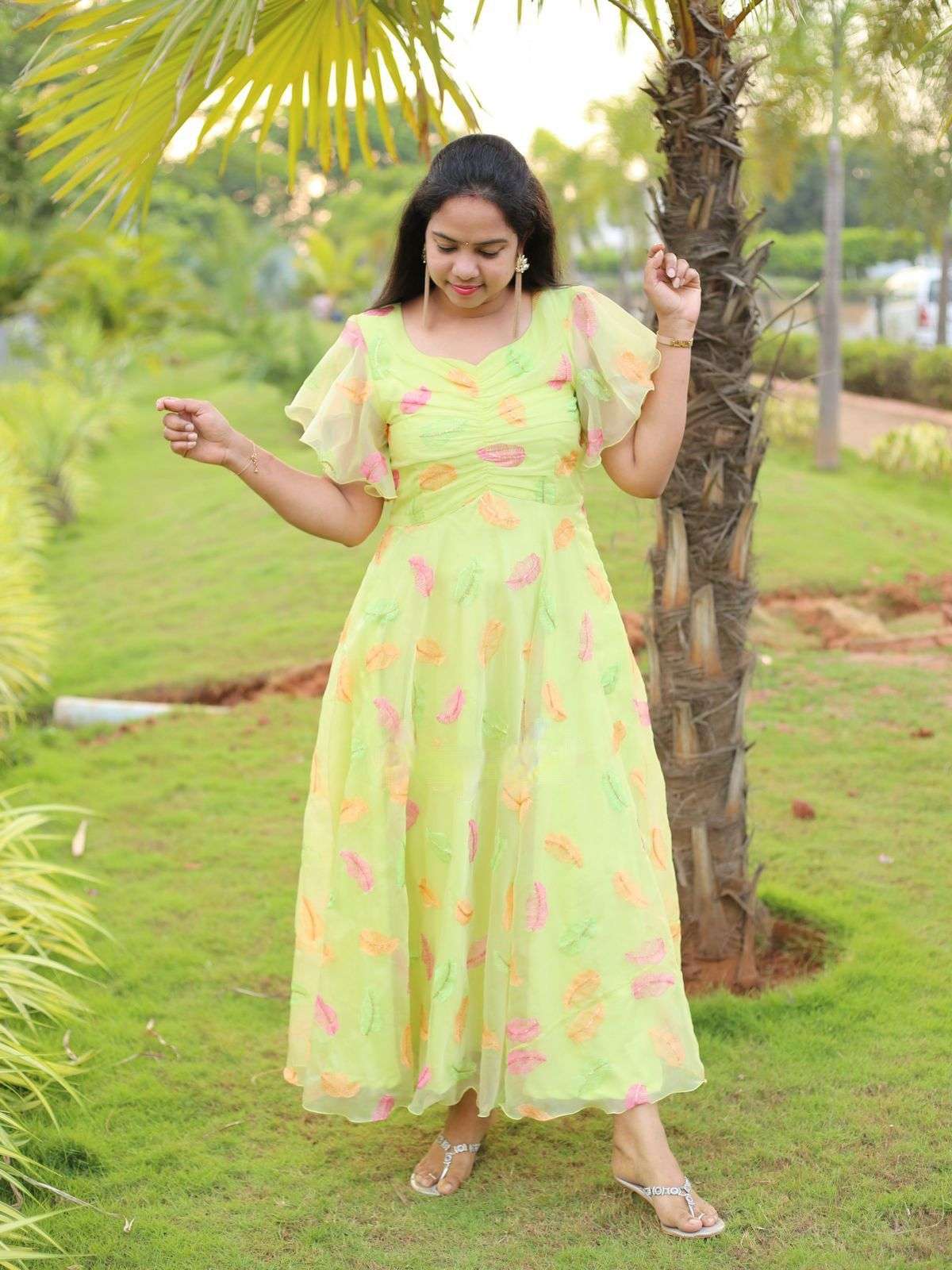 X-LADY 3 COLORS DESIGNER FAUX GEORGETTE MAXY DRESS 