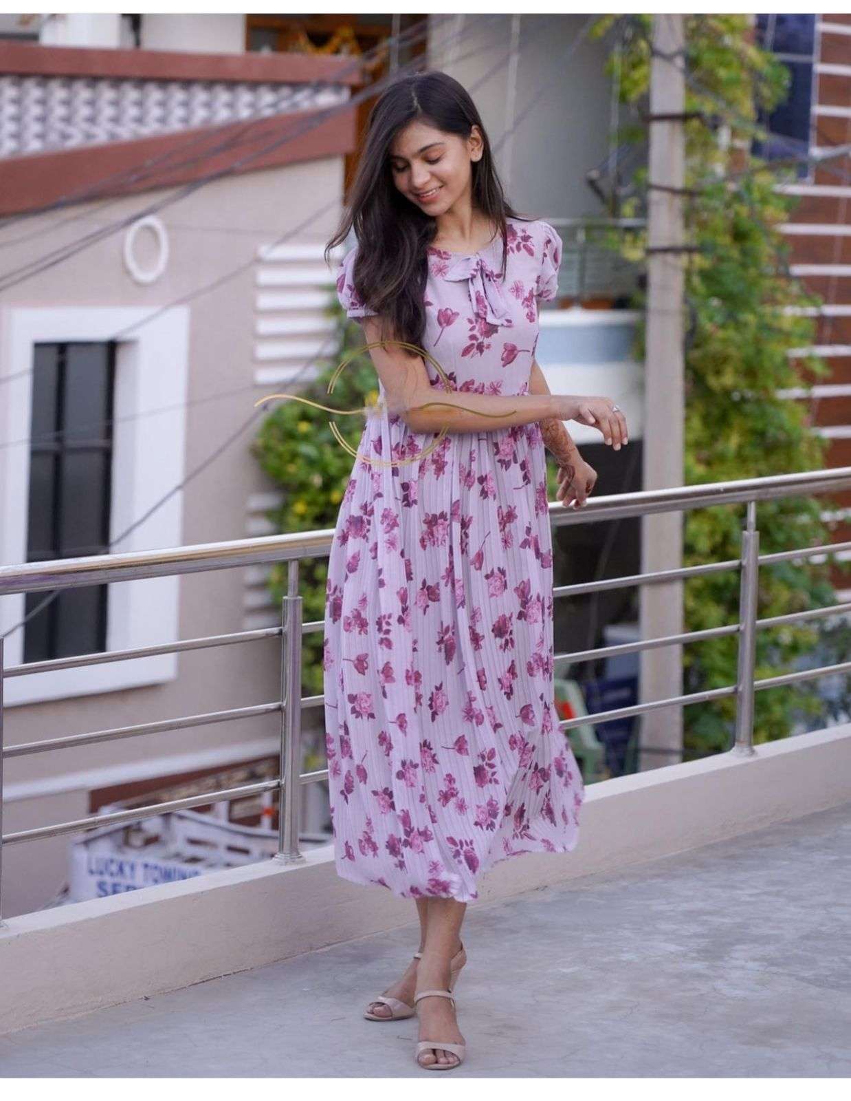 X-LADY PURPLE MAXY DESIGNER FAUX GEORGETTE DRESS 