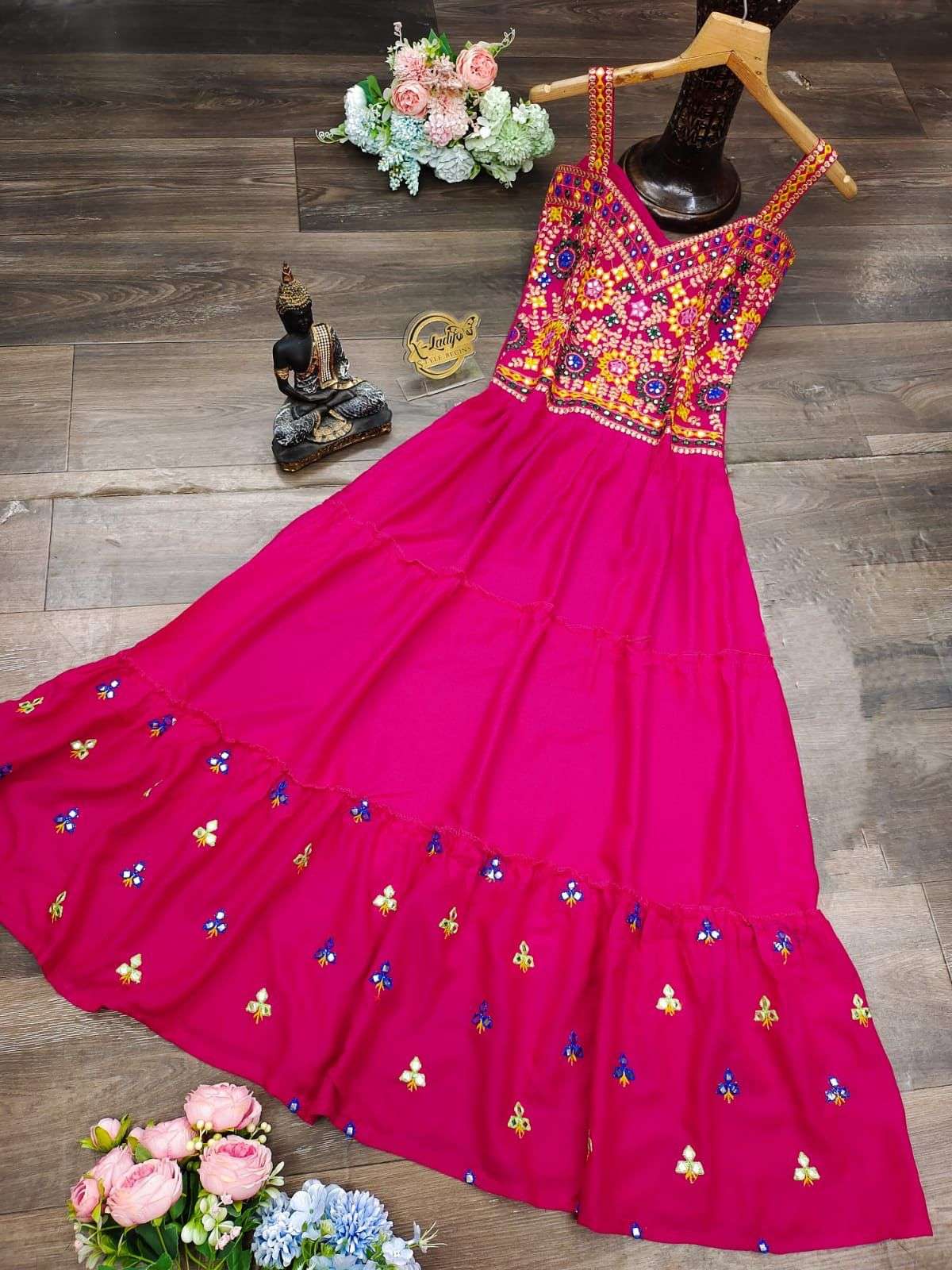 X-LADY TIRE PATTERN GOWN DESIGNER PREMIUM RAYON KURTI 