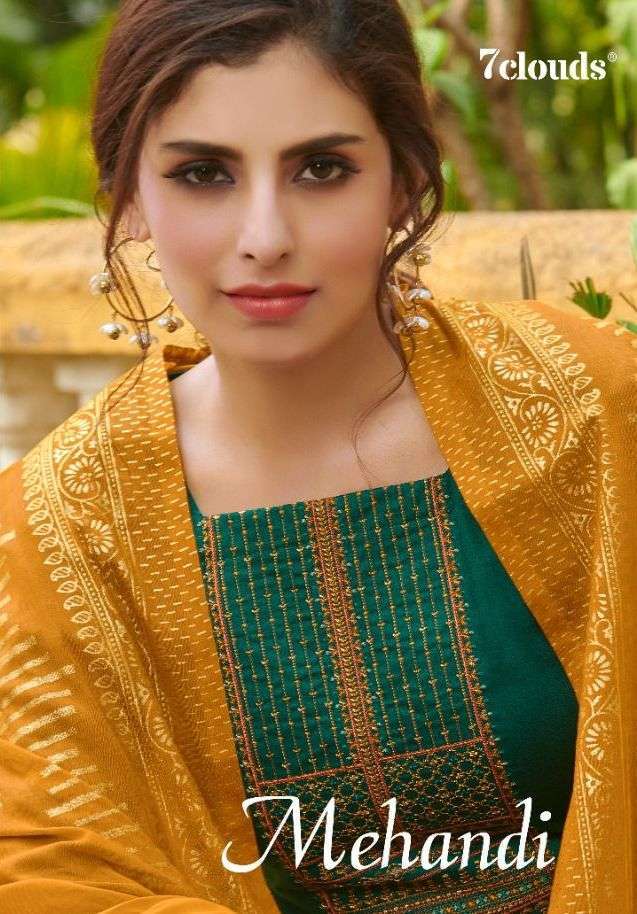 7 clouds mehandi series 3001-3008 pure jam embroidery suit 