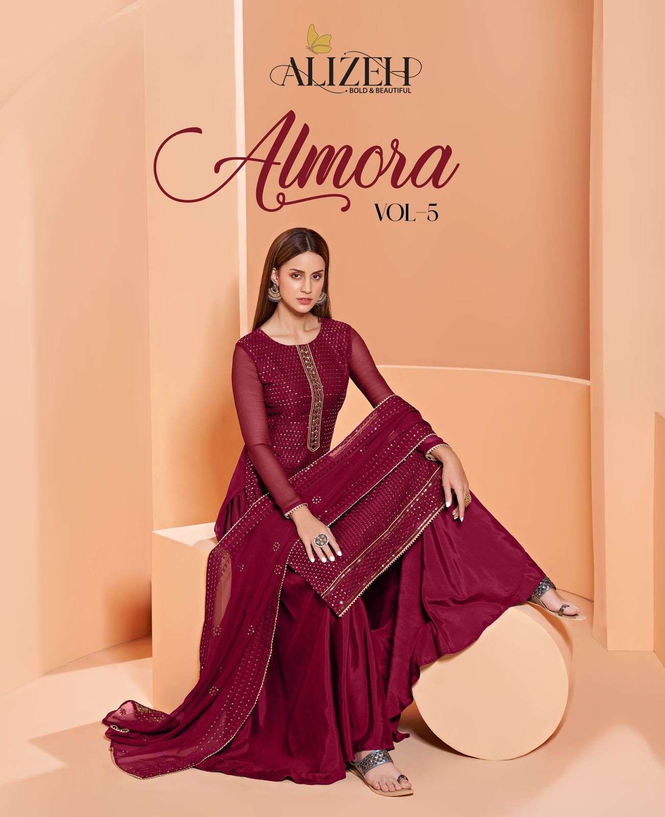 ALIZEH OFFICIAL ALMORA VOL-5 DESIGNER PURE GEORGETTE SUIT 