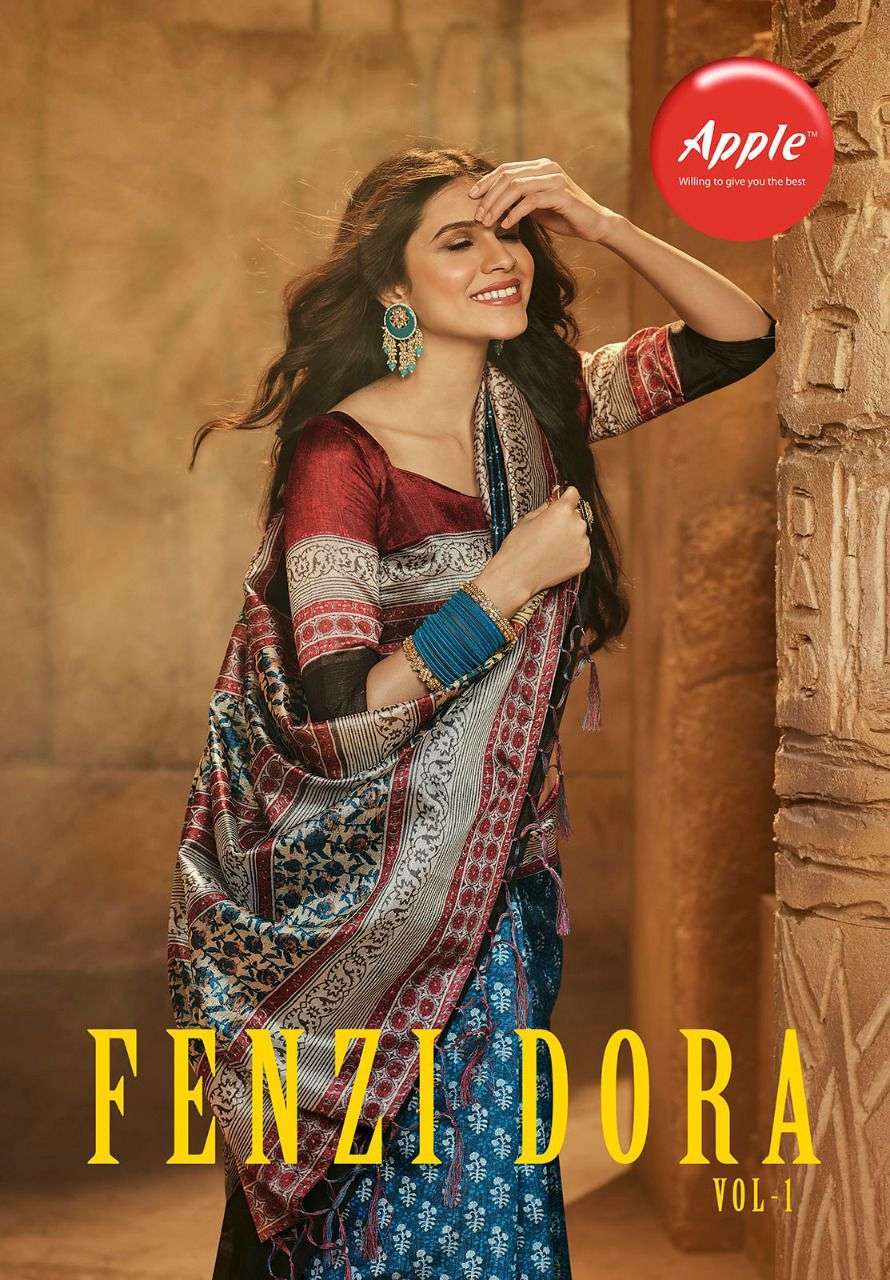 apple fenzi dora vol 1 series 101-108 Crystal Silk Digital Print saree