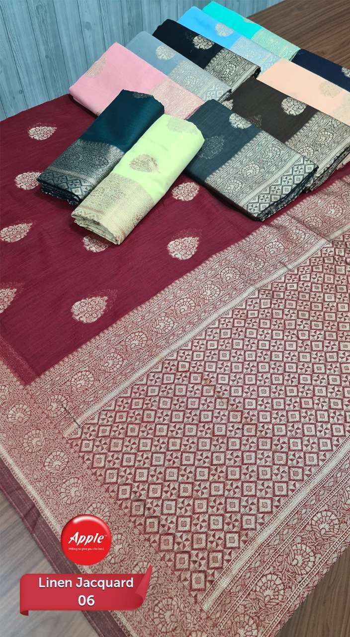 apple linen jacquard series 01-12 linen zari border saree best quality