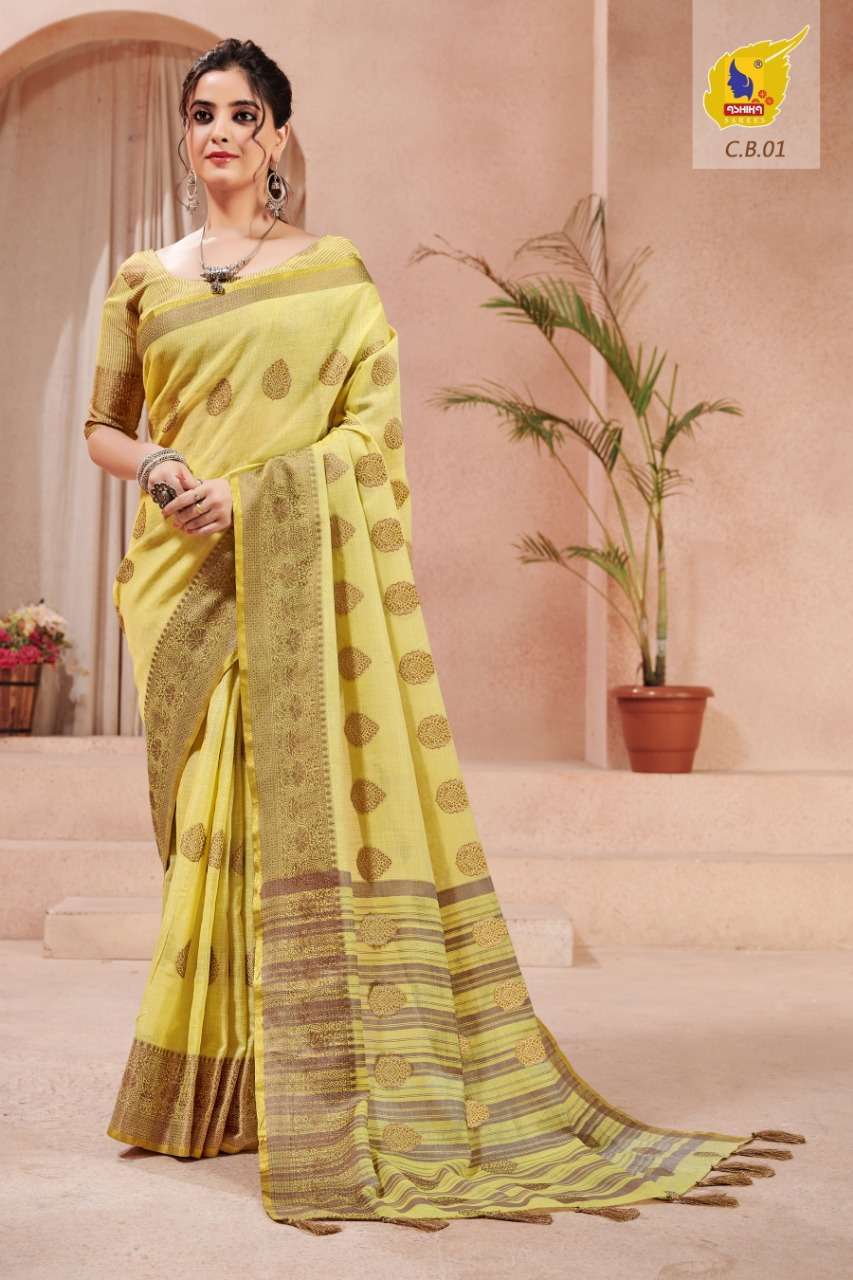 ashika coffee beauty series 01-08  Linen with Resham work saree