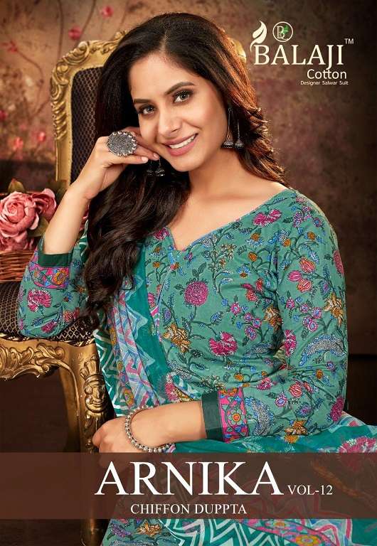 Balaji Arnika Vol-12 with Chiffon Dupatta series 12001-12012 pure cotton suit 