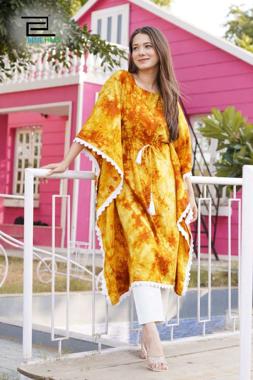 BLUE HILLS KAFTAN DRESS VOL-1 DESIGNER HEAVY RAYON SLUB KURTI 