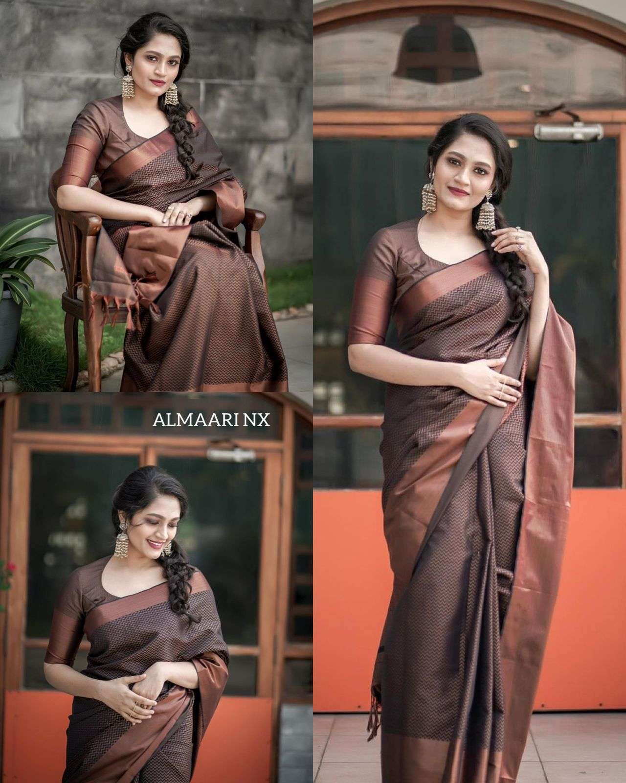 BT-02 DESIGNER SOFT LICHI SILK COFFEE COLOUR SAREE 