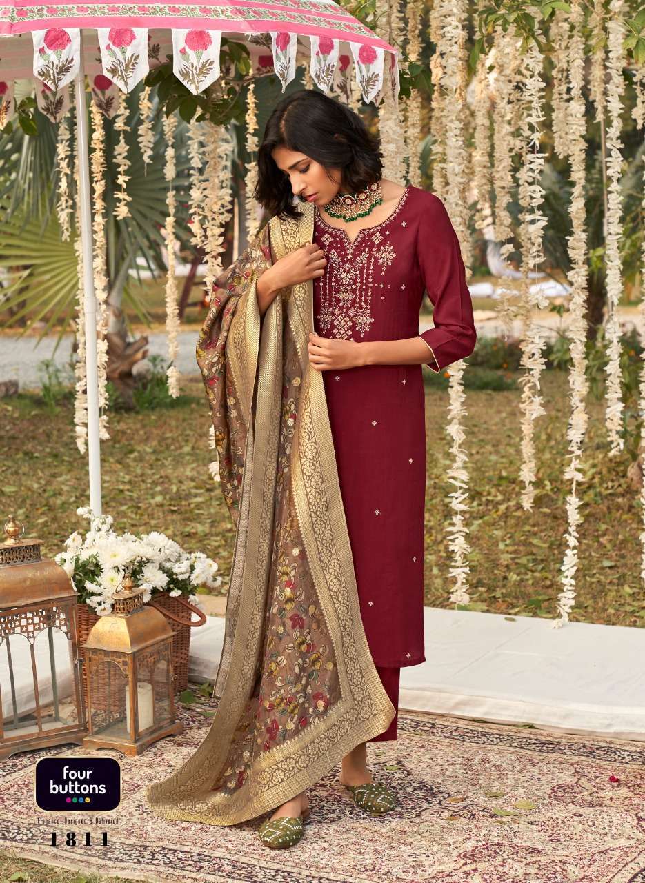 Four buttons kalamkari series 1811-1816 pure viscose silk suit