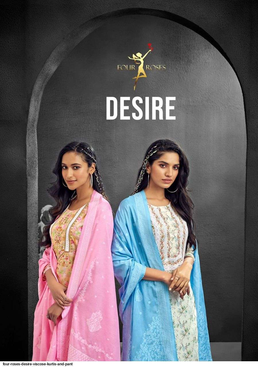 four roses desire series 1001-1006 pure viscose muslin readymade suit 