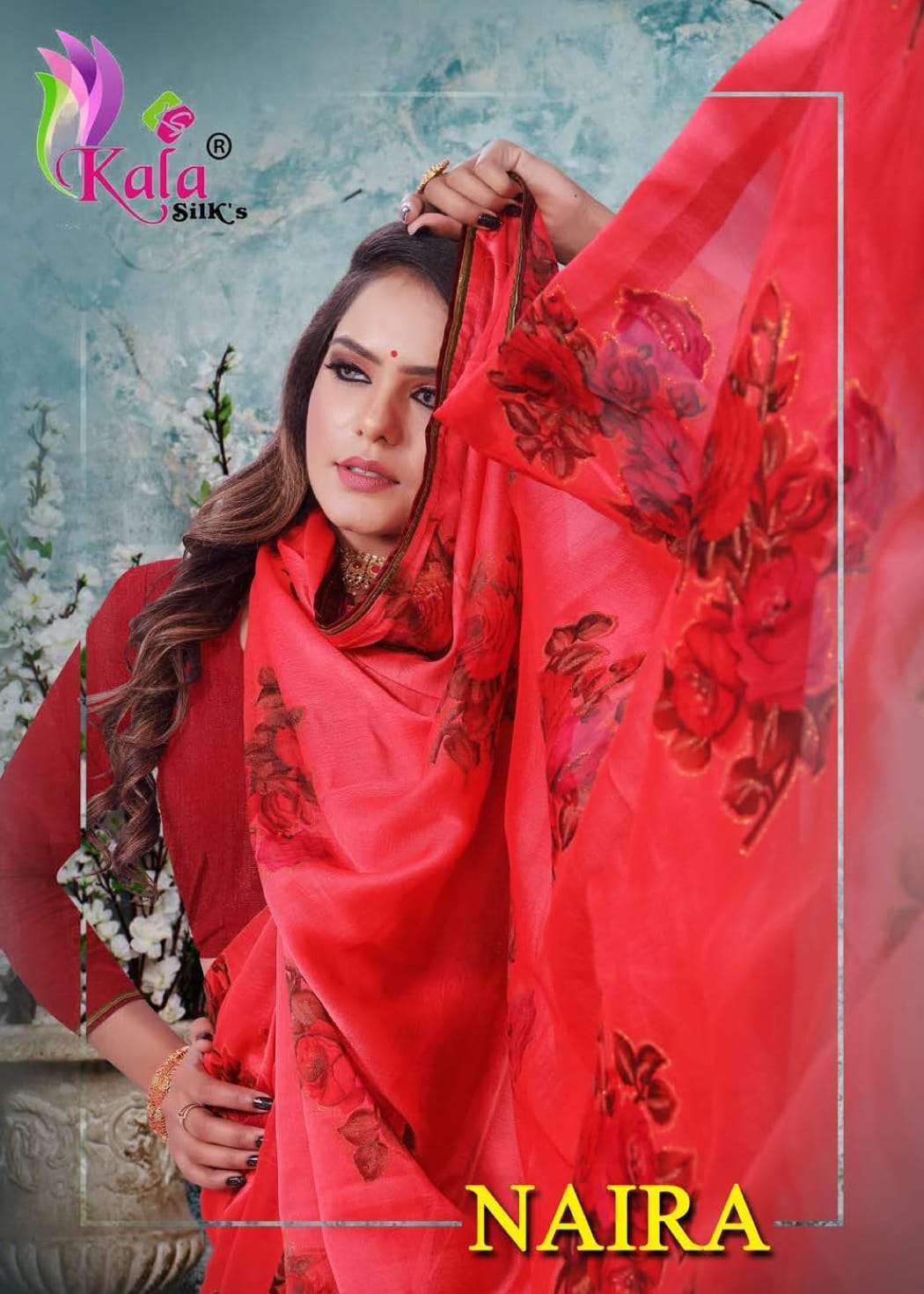 kala silks naira series 101-108 China chiffon with zari print saree